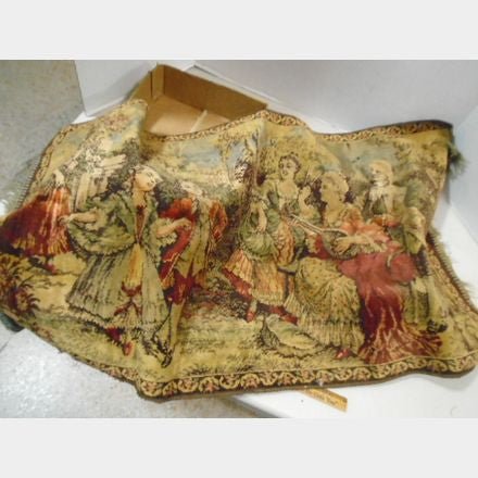 Vintage Woven Tapestry Wall Hanging – Rococo Courting Scene – 40s/50s - Bayshore Treasures