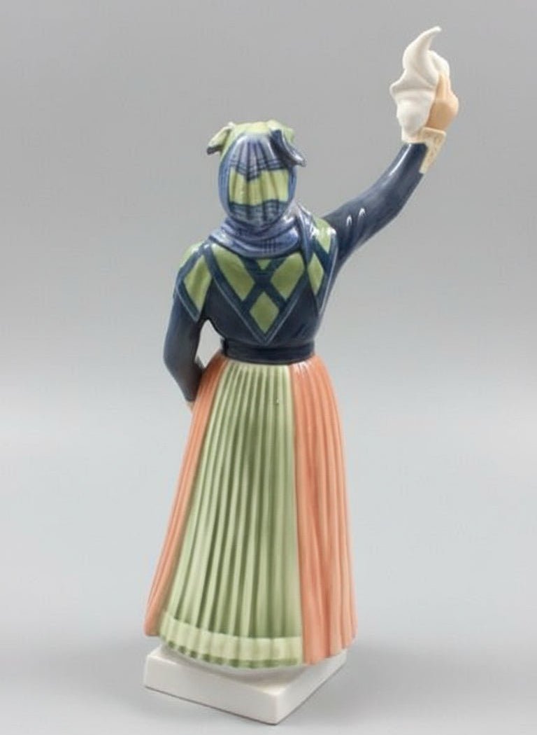 Waving Fanø porcelain girl figurine Dahl Jensen No. 1325 DJ Copenhagen 12.5 in - Bayshore Treasures