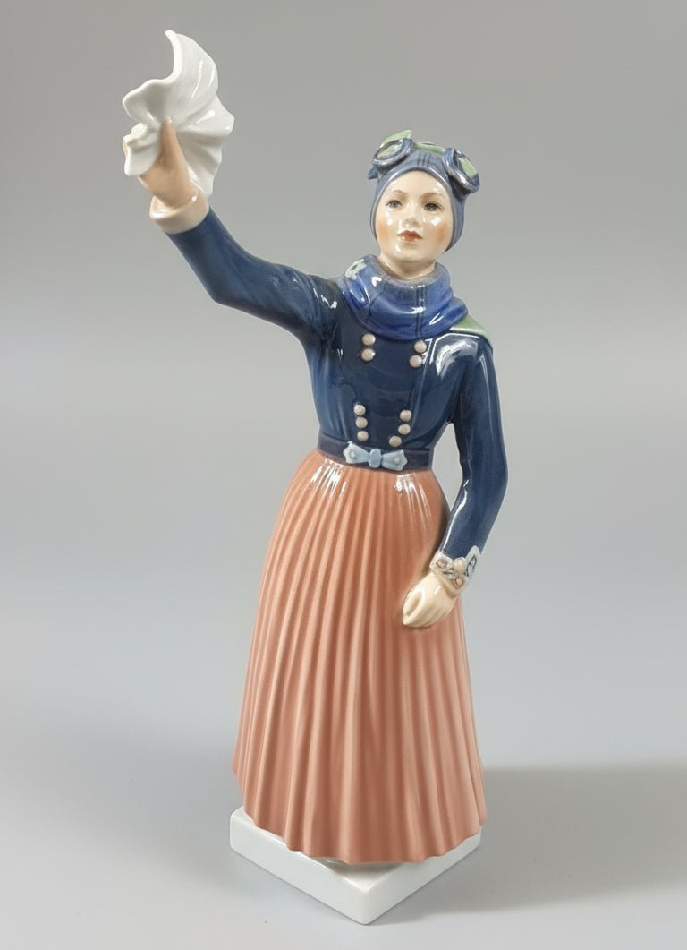 Waving Fanø porcelain girl figurine Dahl Jensen No. 1325 DJ Copenhagen 12.5 in - Bayshore Treasures